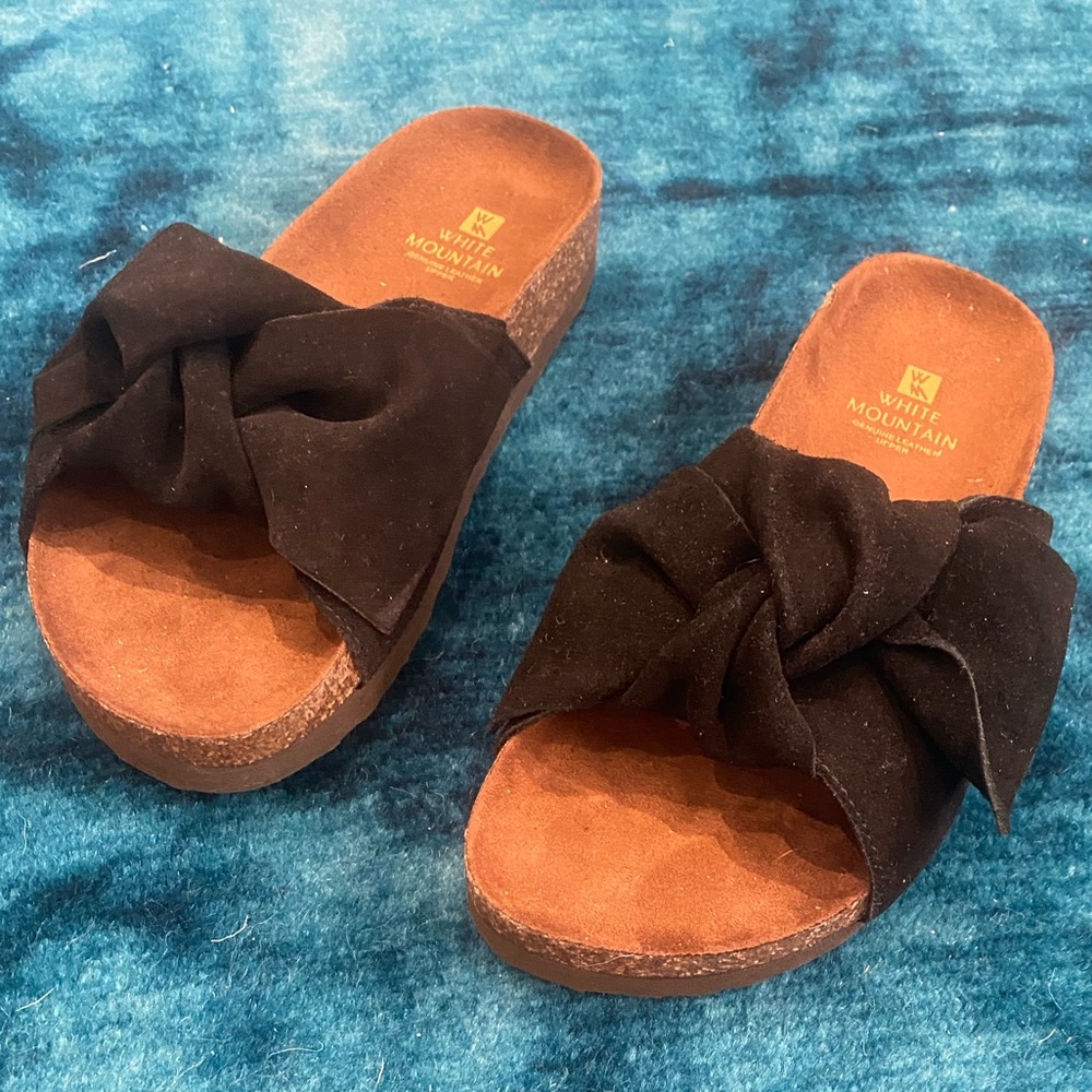 White Mountain Black Leather Slides - Picture 2 of 8